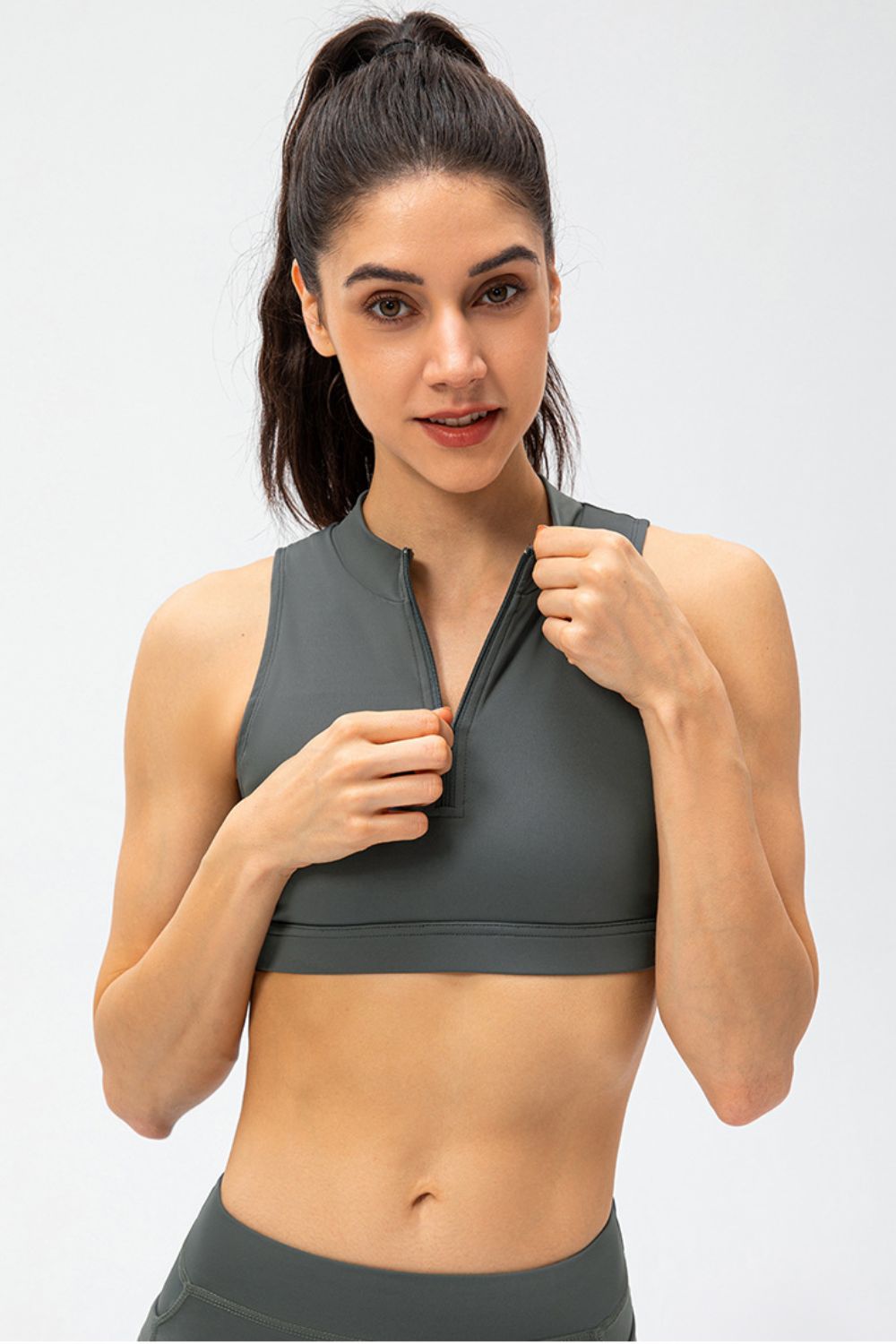 Quarter-Zip Open Back Cropped Yoga Tank - Marie Lashaays 