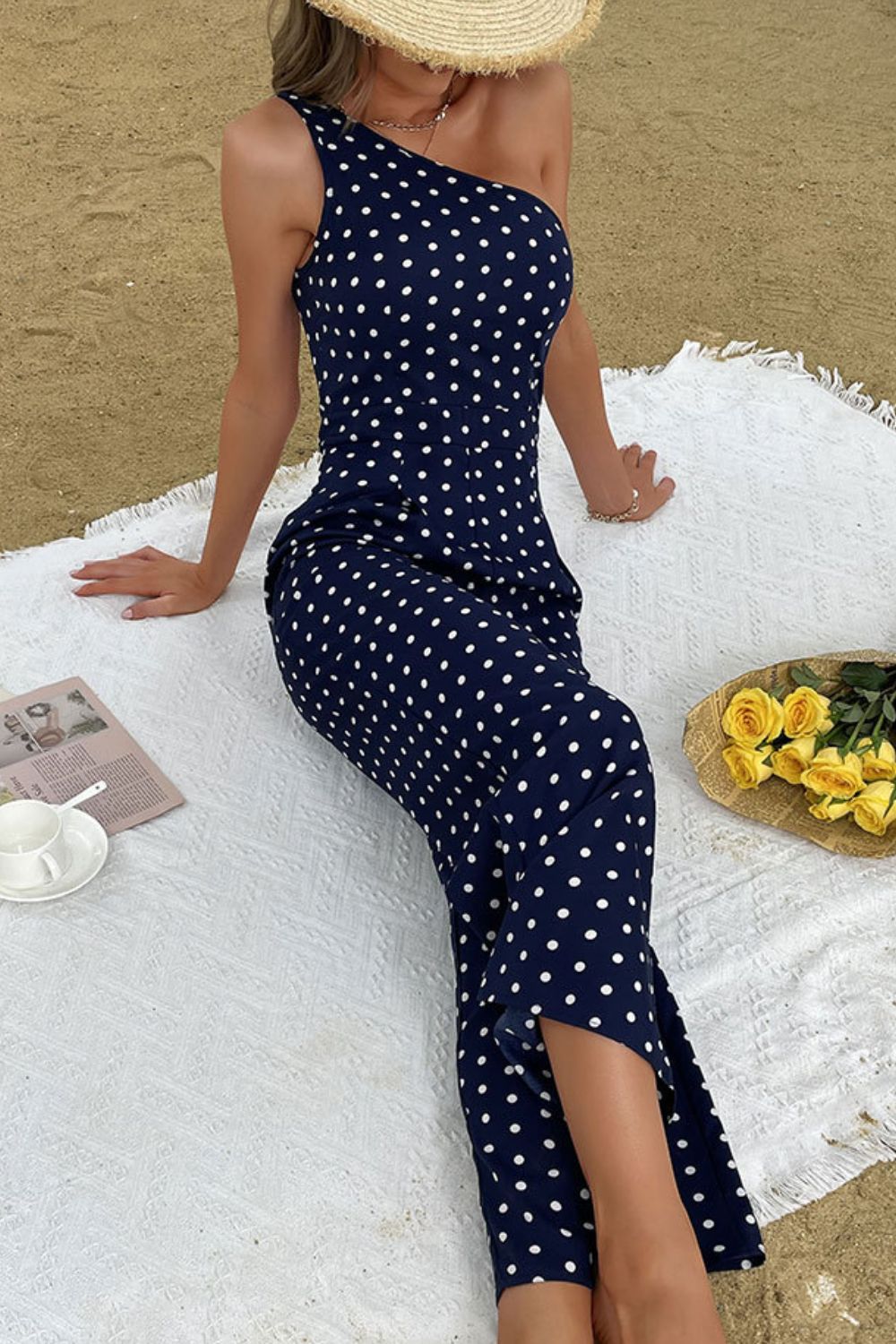 Polka Dot One-Shoulder Jumpsuit - Marie Lashaays 