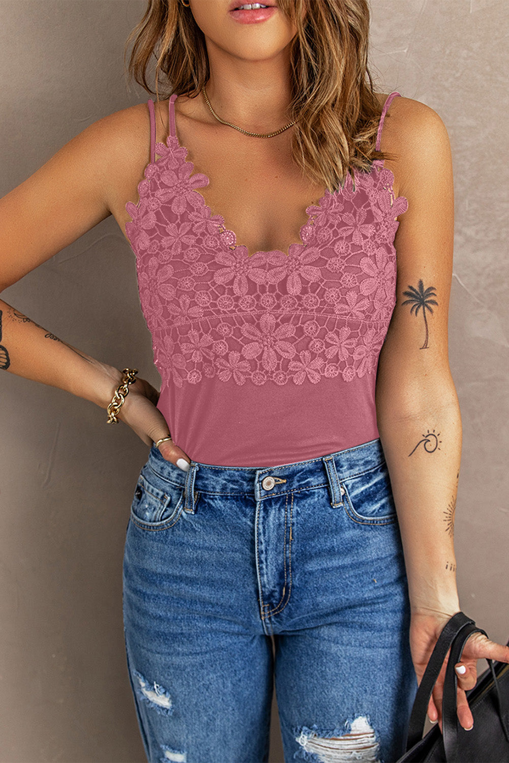 Lace Double Spaghetti Strap Cami Top