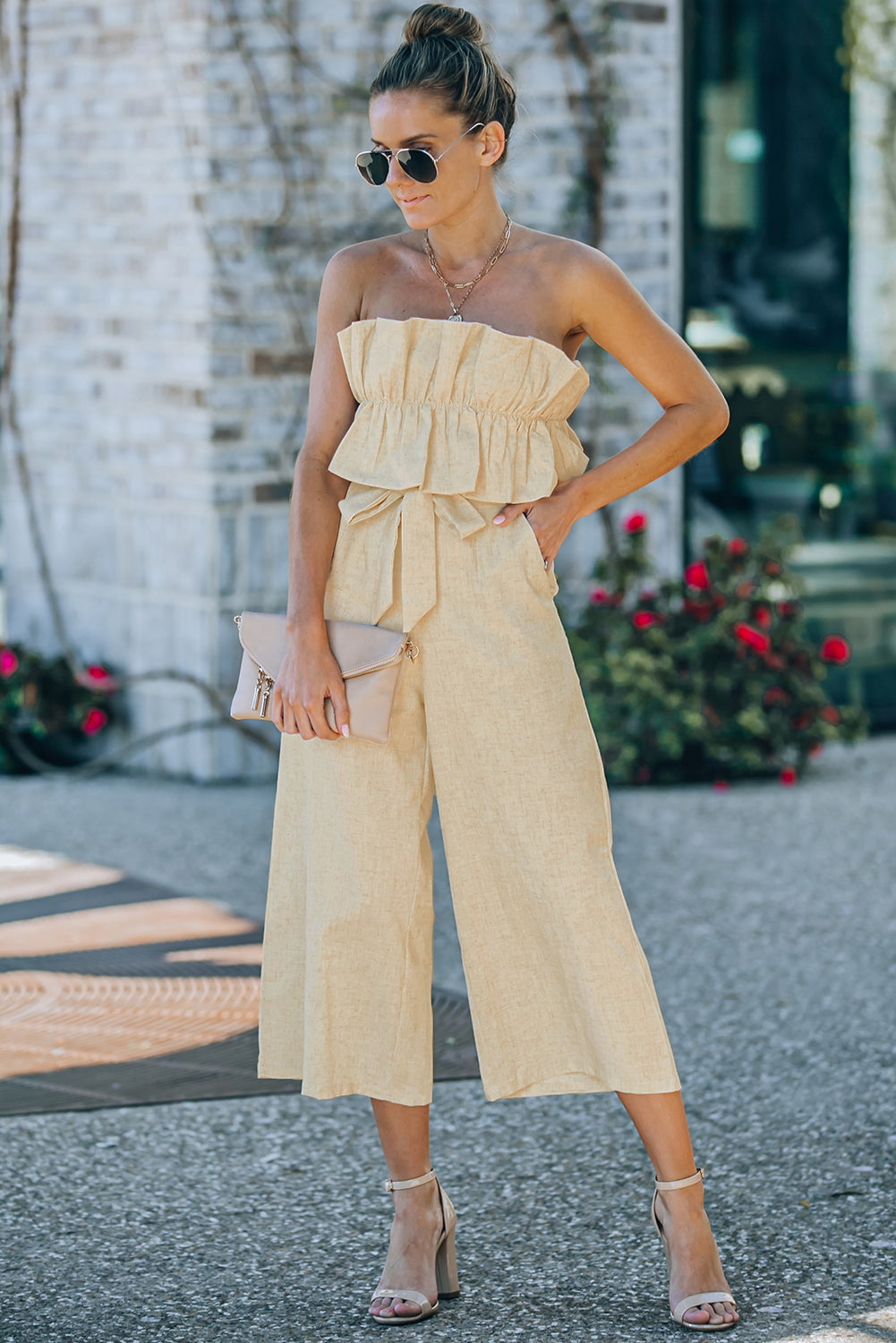 Ruffled Strapless Wide Leg Jumpsuit - Marie Lashaays 