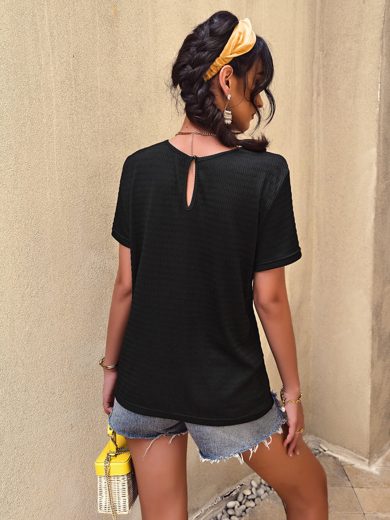 Spliced Lace Textured Tee Shirt