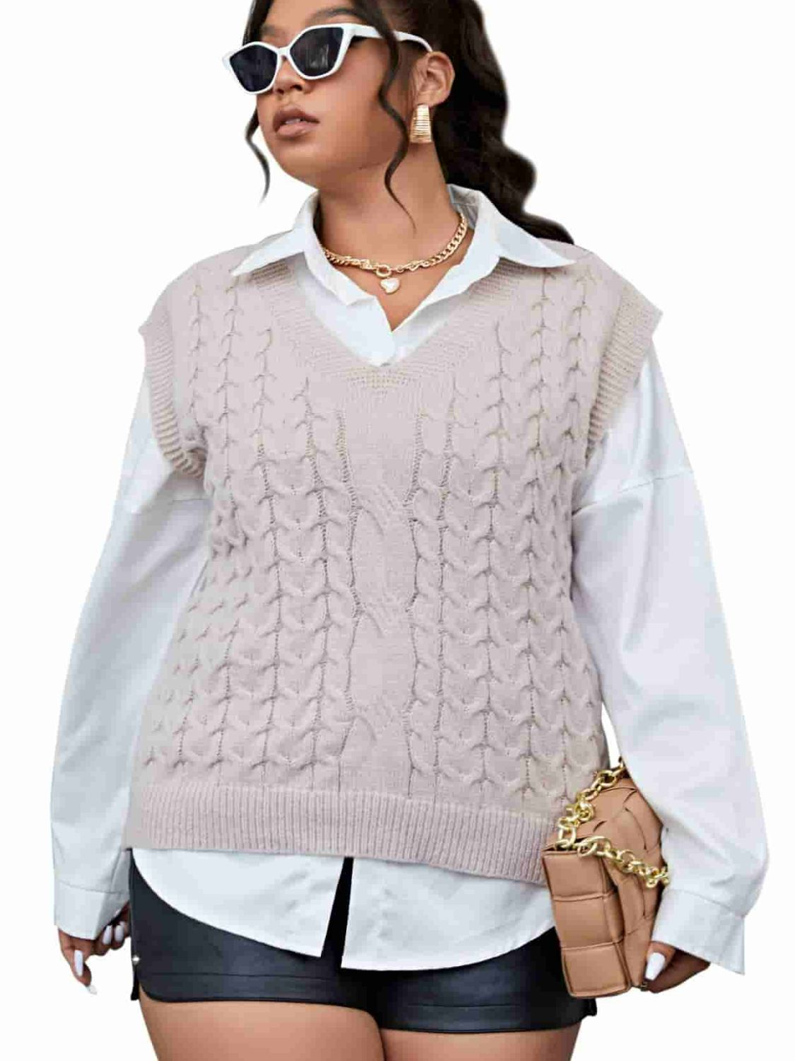 Plus Size Cable-Knit Sweater Vest