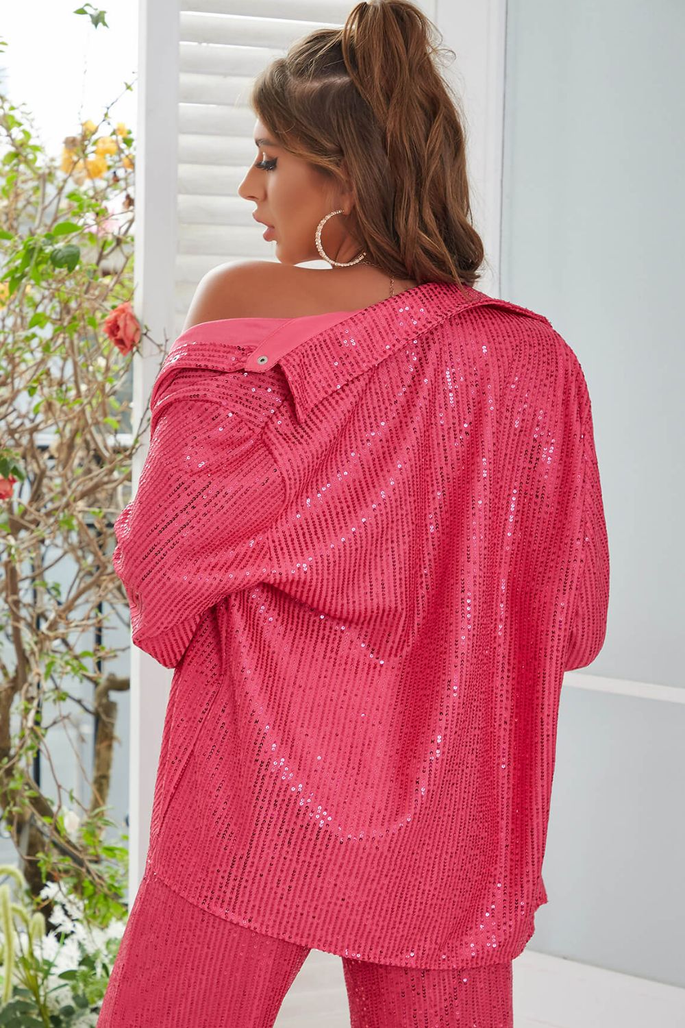 Sequin Snap Down Dropped Shoulder Shacket