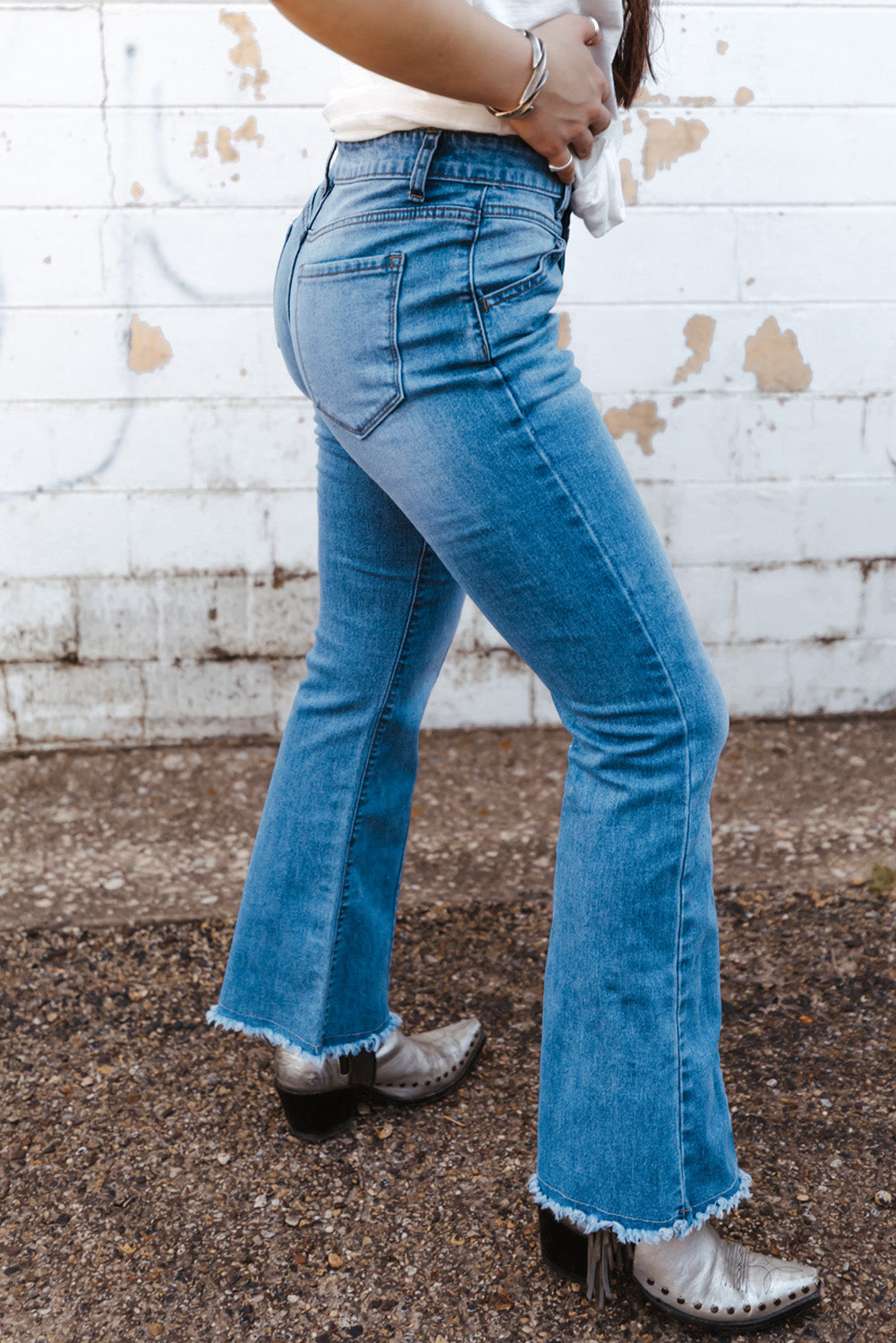 Seam Detail Raw Hem High Waist Flare Jeans