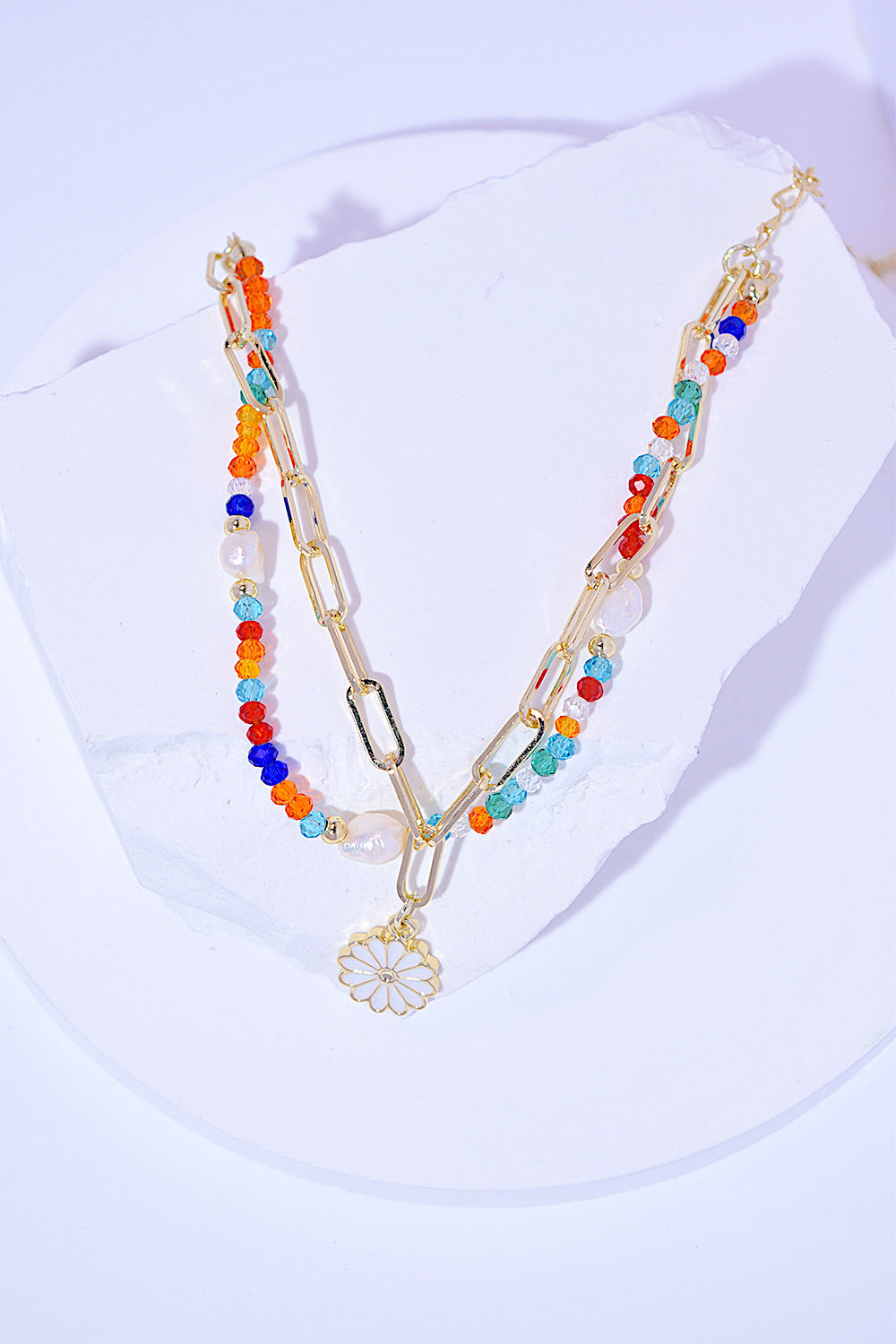 Multicolored Bead Double-Layered Charm Bracelet