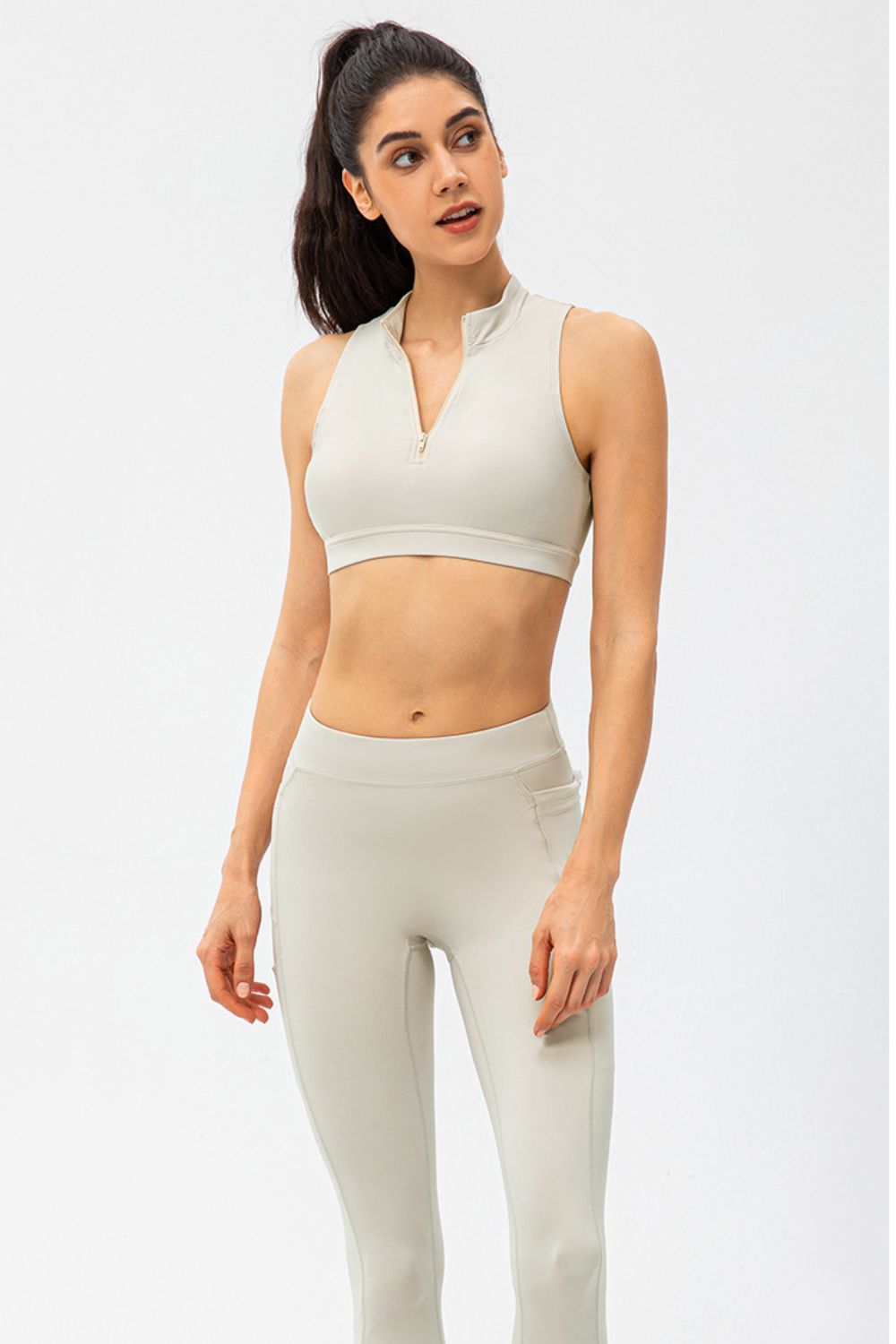 Quarter-Zip Open Back Cropped Yoga Tank - Marie Lashaays 