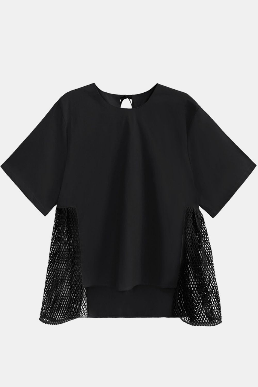 Spliced Mesh Round Neck High-Low Top