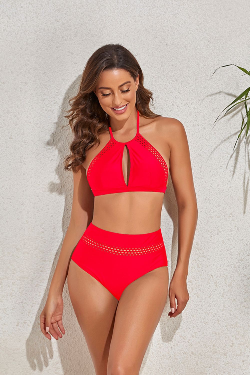 Openwork Cutout Halter Neck Bikini Set - Marie Lashaays 