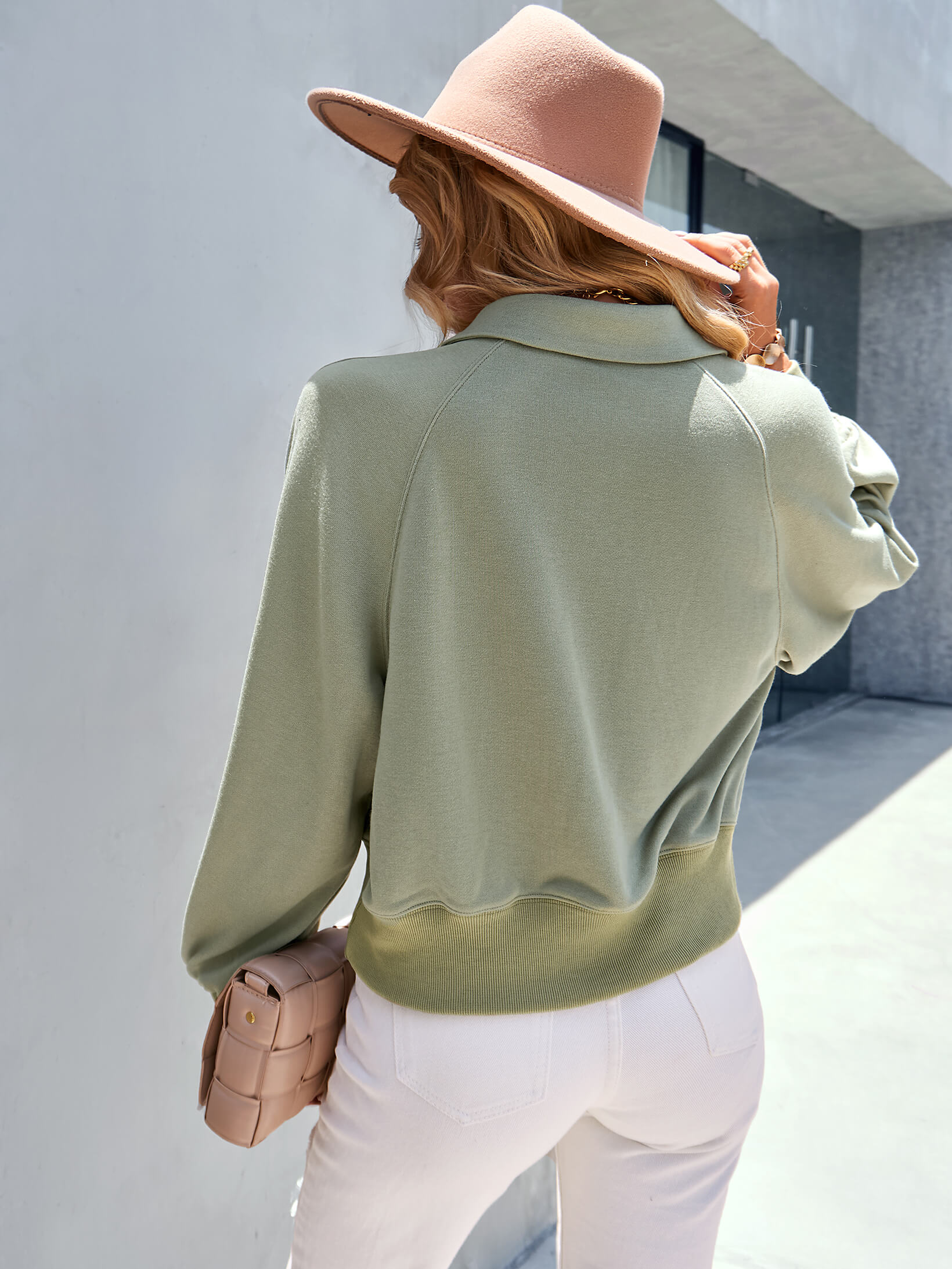 Quarter-Snap Collared Raglan Sleeve Sweatshirt