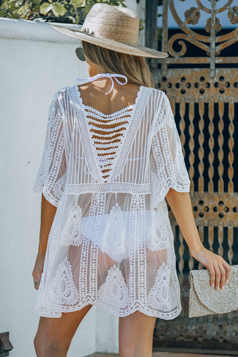 Embroidered Plunge Mesh Cover Up - Marie Lashaays 