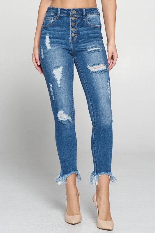 High Waist Destructed Skinny Jeans - Marie Lashaays 