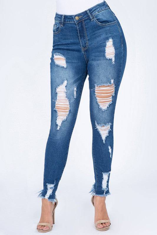 High Waist Distressed Skinny Jeans - Marie Lashaays 