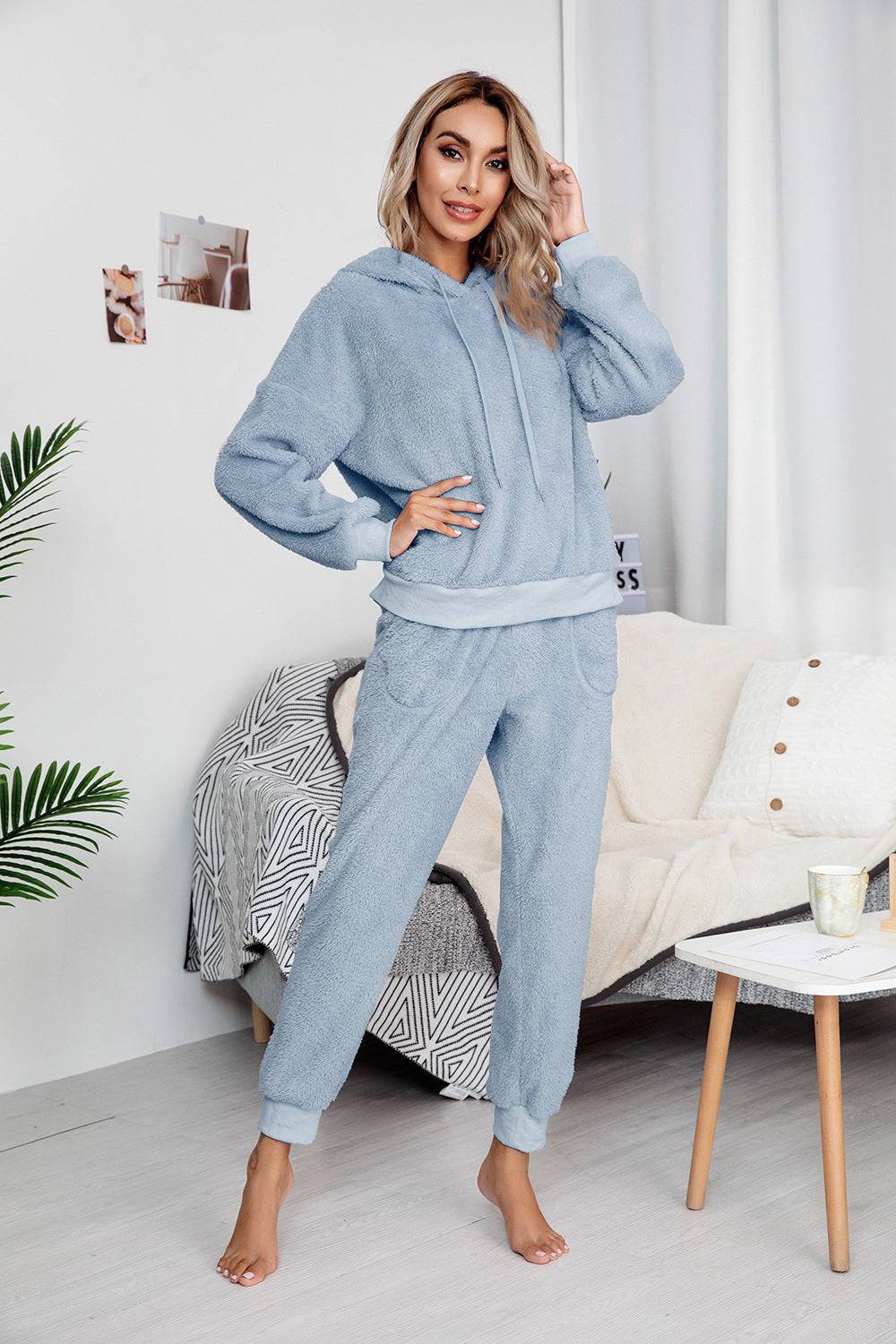 Teddy Drawstring Sweatshirt & Pants Set - Marie Lashaays 