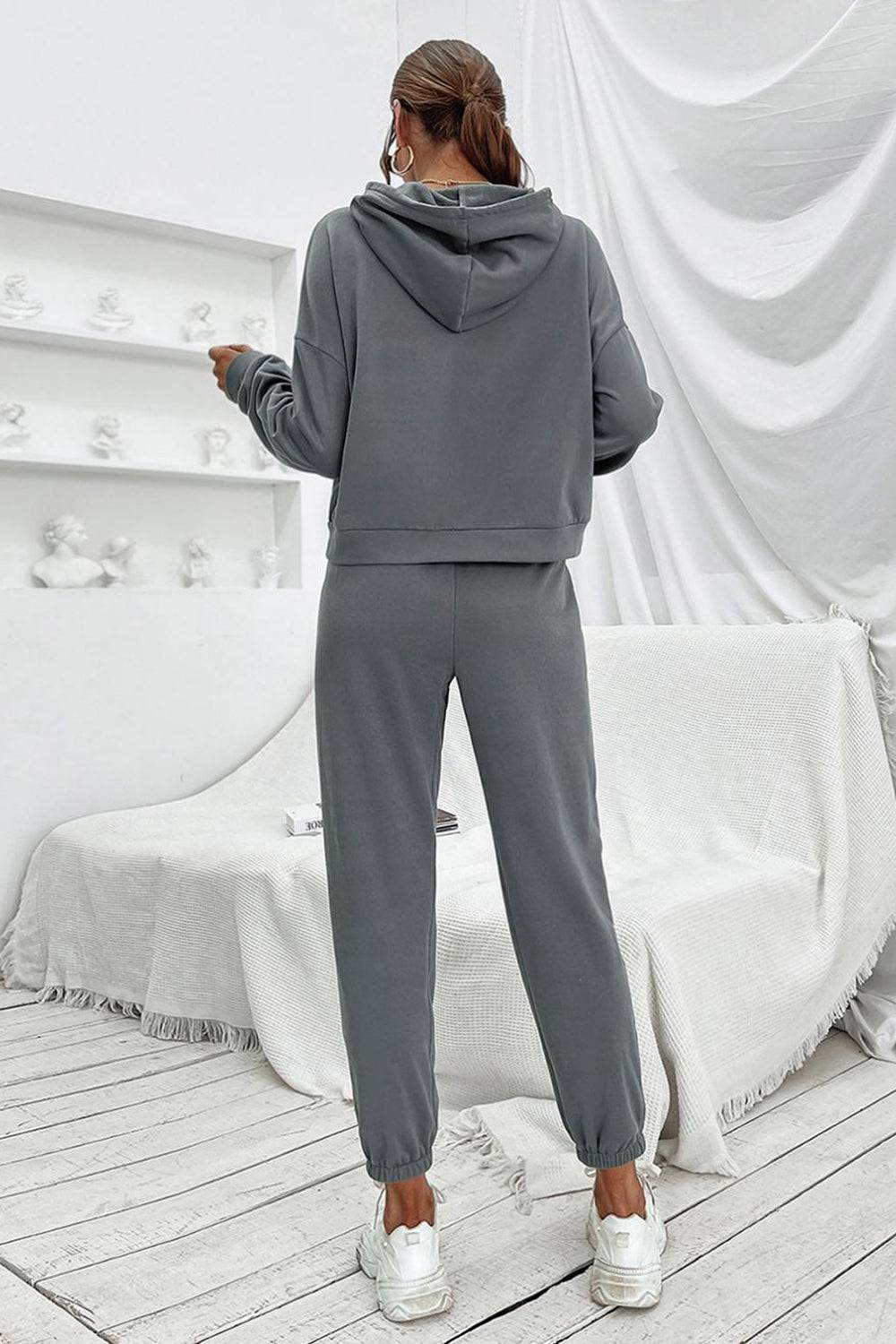 Drawstring Dropped Shoulder Hoodie and Joggers Set - Marie Lashaays 