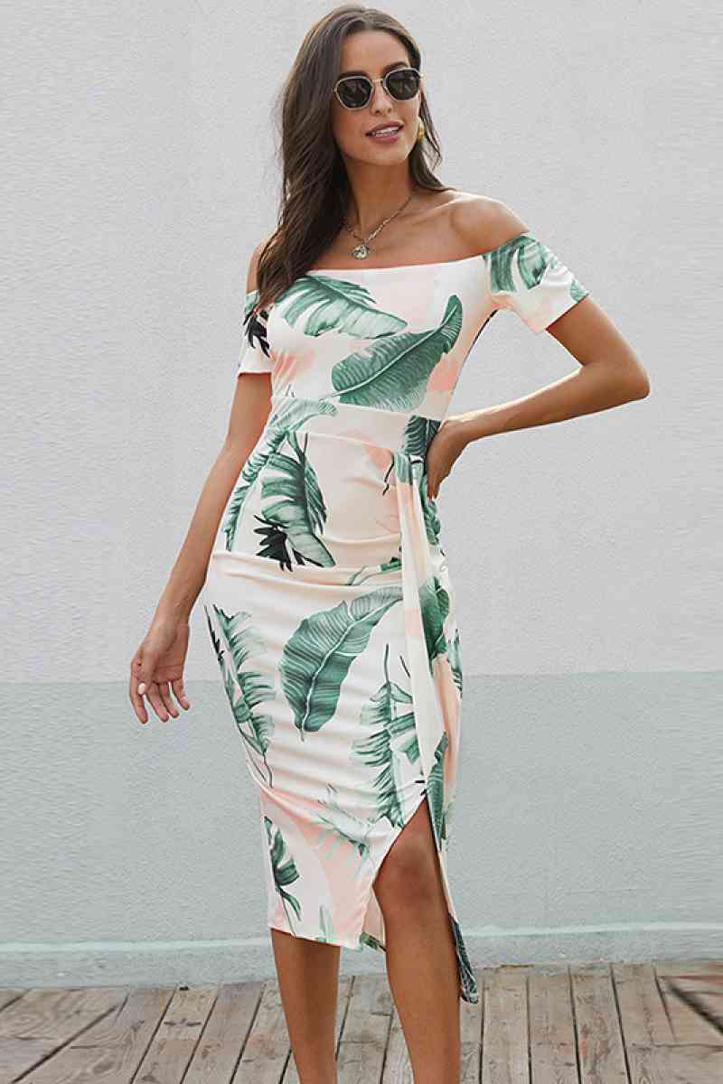 Floral Off Shoulder Slit Wrap Dress - Marie Lashaays 