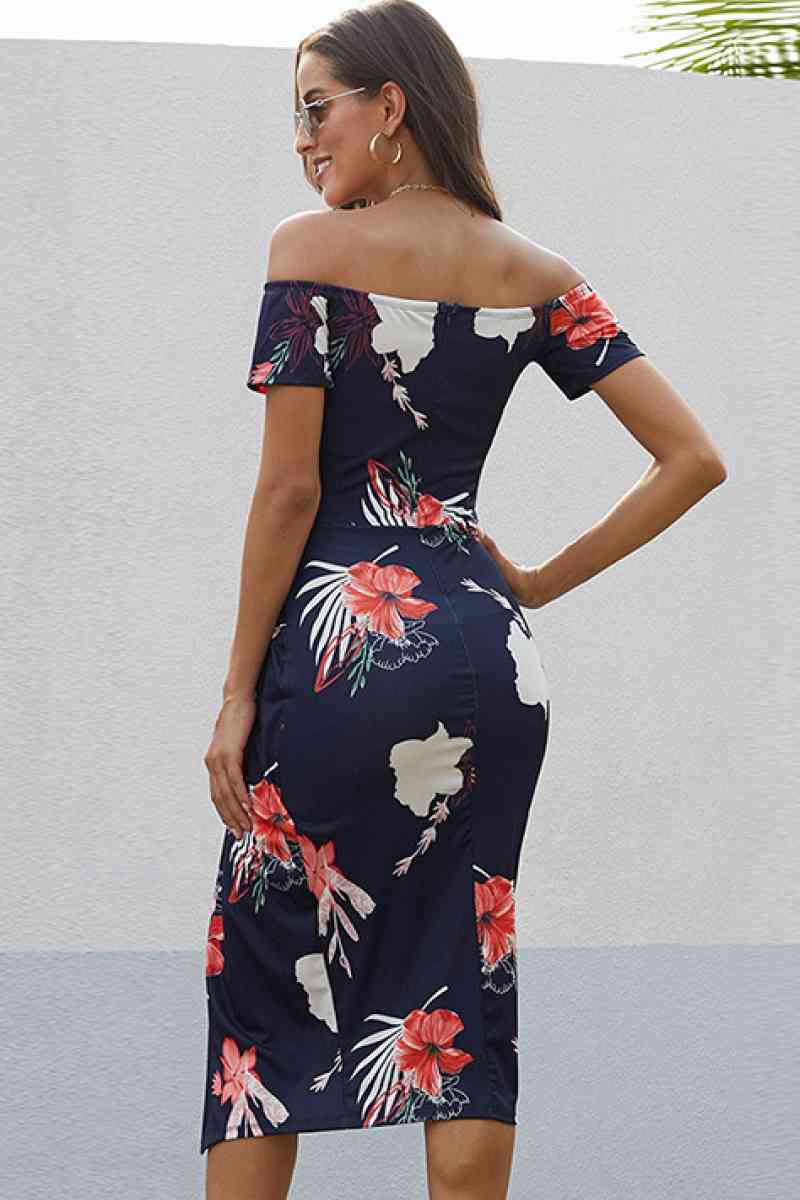 Floral Off Shoulder Slit Wrap Dress - Marie Lashaays 