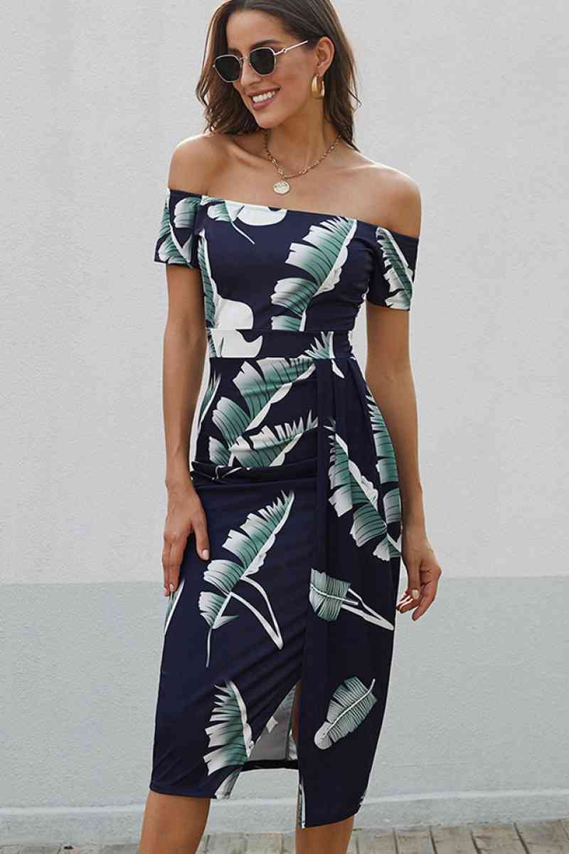 Floral Off Shoulder Slit Wrap Dress - Marie Lashaays 