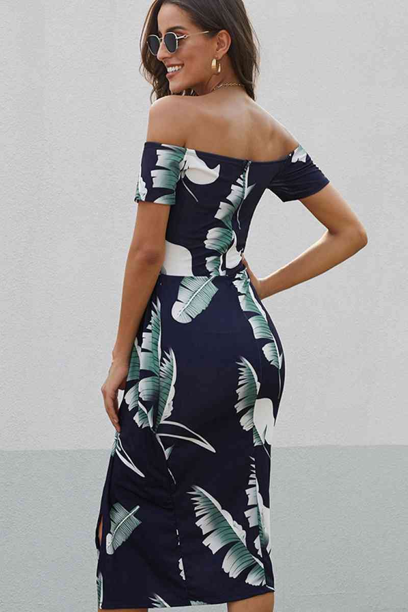 Floral Off Shoulder Slit Wrap Dress - Marie Lashaays 