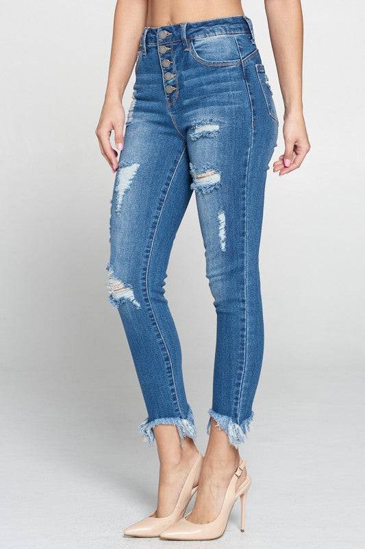 High Waist Destructed Skinny Jeans - Marie Lashaays 