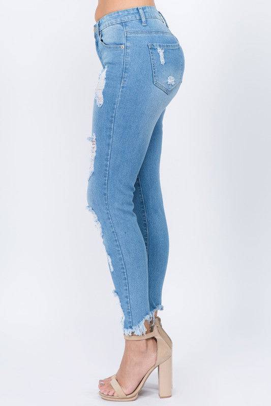 High Waist Distressed Skinny Jeans - Marie Lashaays 