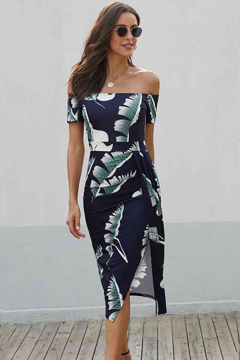 Floral Off Shoulder Slit Wrap Dress - Marie Lashaays 