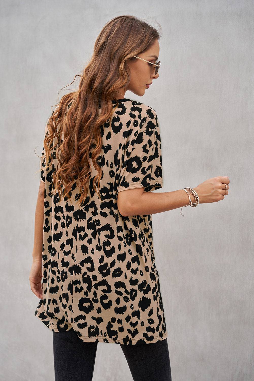 Leopard Pocketed T-Shirt Dress - Marie Lashaays 