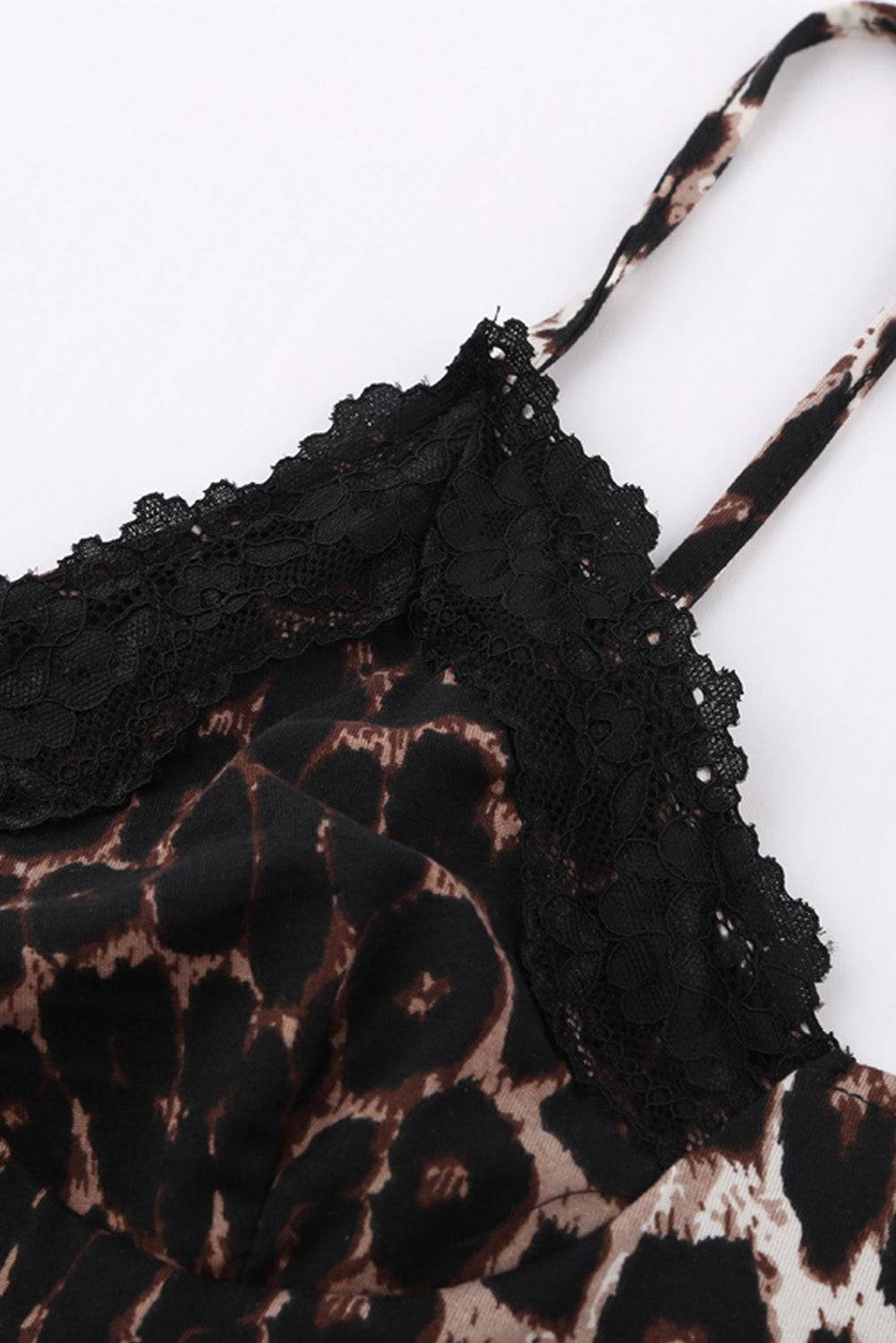 Leopard Print Lace Spaghetti Strap Chemise - Marie Lashaays 