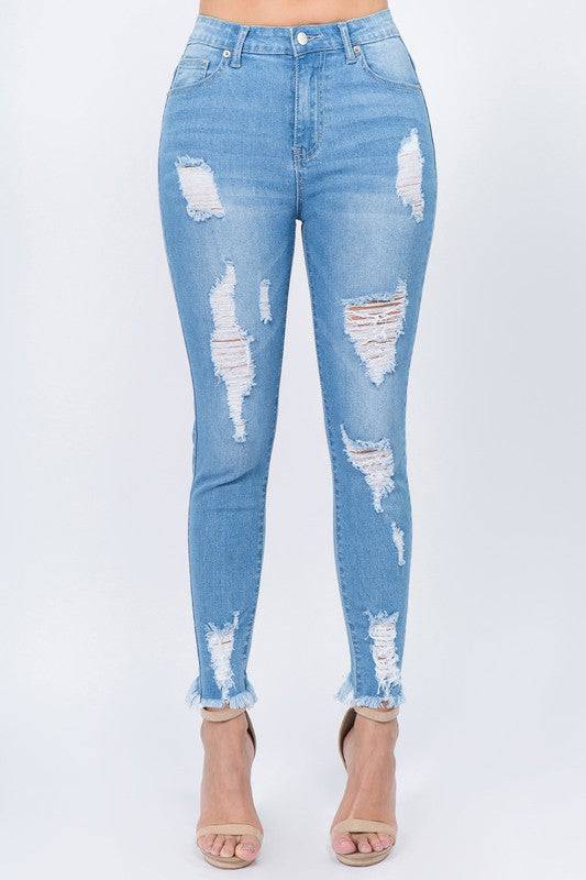 High Waist Distressed Skinny Jeans - Marie Lashaays 