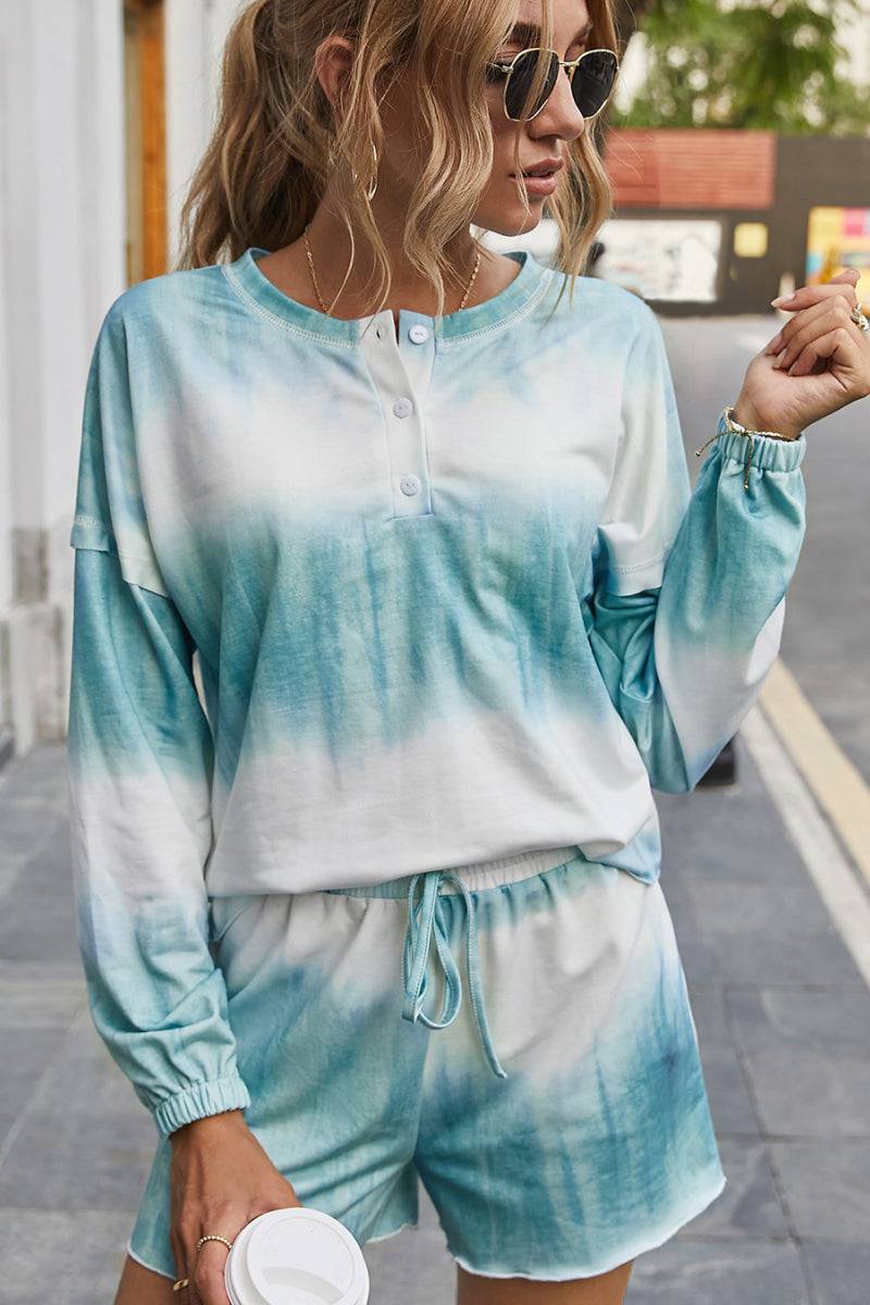 Tie Dye Long Sleeve Top and Shorts Lounge Set - Marie Lashaays 