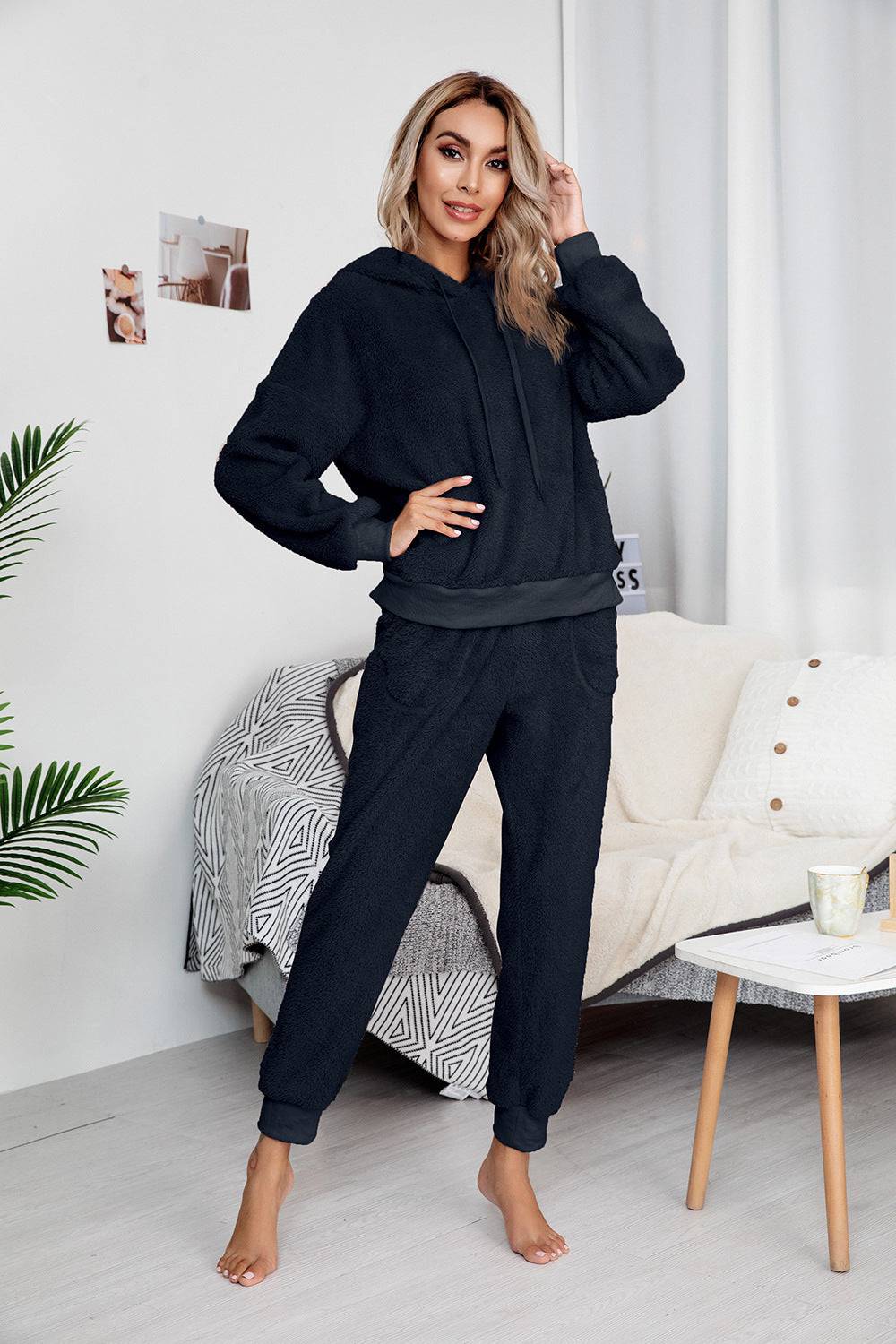 Teddy Drawstring Sweatshirt & Pants Set - Marie Lashaays 