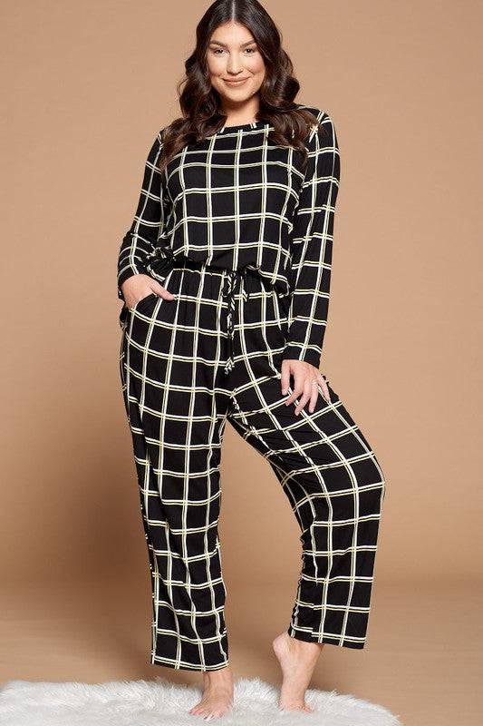 Plus Size Grid Print Pajama Set - Marie Lashaays 