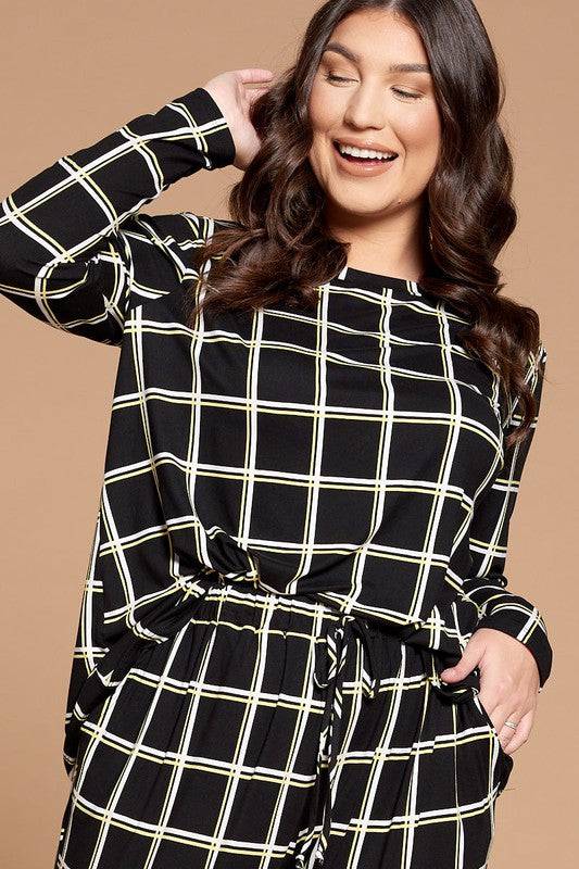 Plus Size Grid Print Pajama Set - Marie Lashaays 