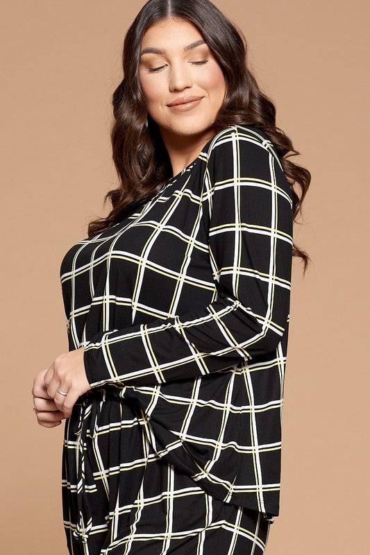 Plus Size Grid Print Pajama Set - Marie Lashaays 