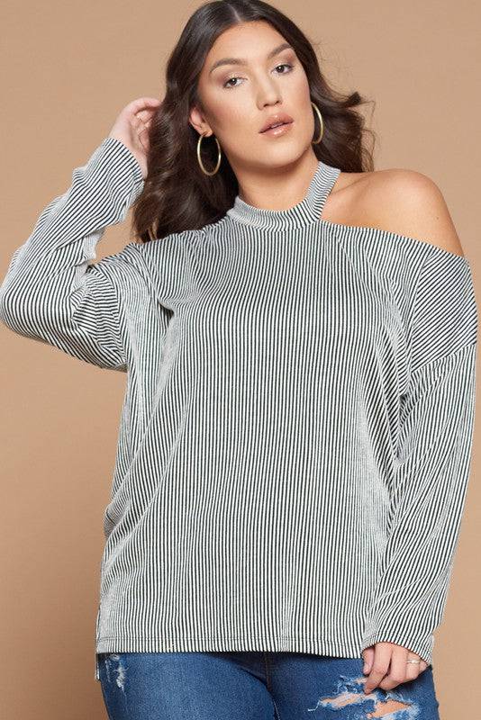 Plus Size Striped Knit Top - Marie Lashaays 