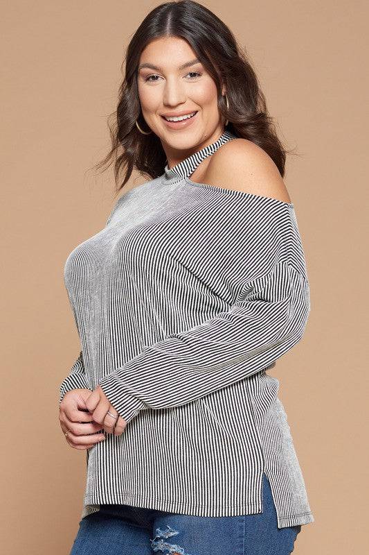 Plus Size Striped Knit Top - Marie Lashaays 