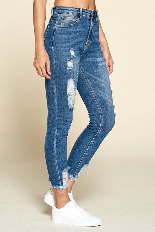 Raw Ripped Medium Wash Jeans - Marie Lashaays 