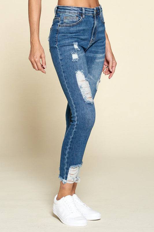 Raw Ripped Medium Wash Jeans - Marie Lashaays 