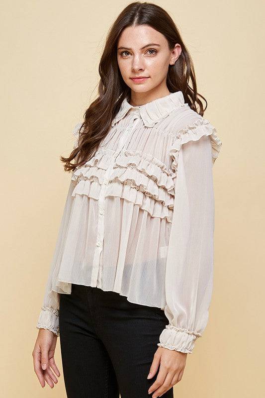 Ruffled Chiffon Blouse - Marie Lashaays 