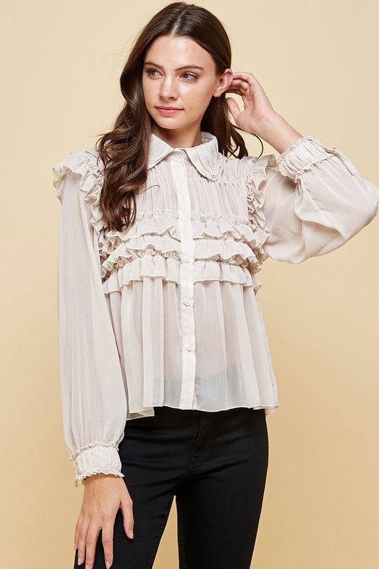 Ruffled Chiffon Blouse - Marie Lashaays 