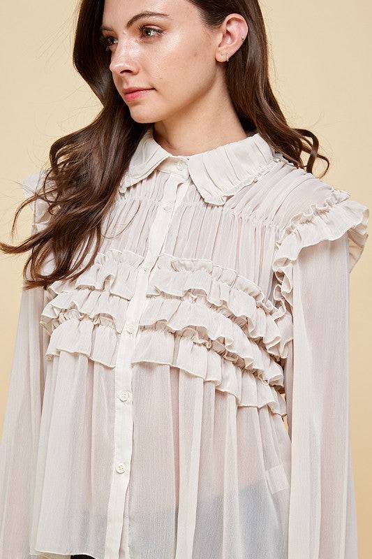 Ruffled Chiffon Blouse - Marie Lashaays 