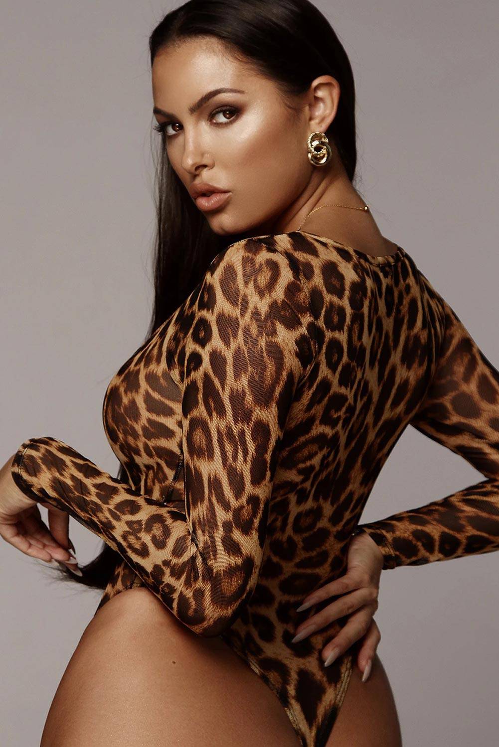 Scoop Neck Cheetah Mesh Bodysuit - Marie Lashaays 