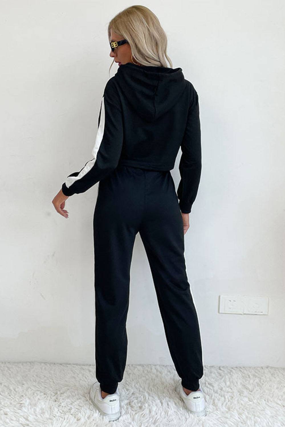 Side Stripe Cropped Hoodie and Jogger Set - Marie Lashaays 