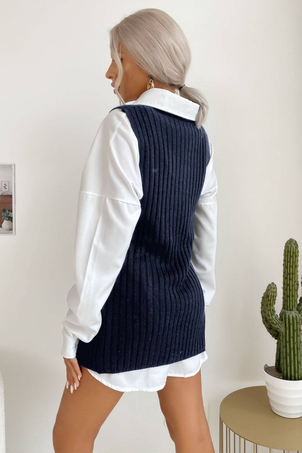 Slit Hem Sweater Vest Dress - Marie Lashaays 