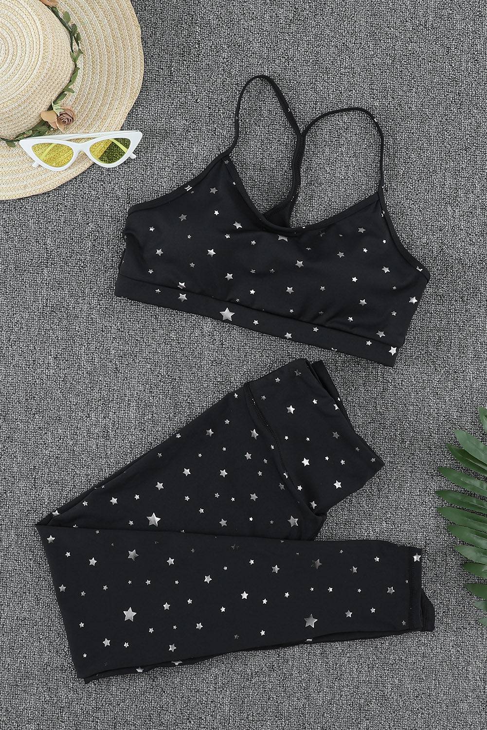 Star Print Sports Bra and Leggings Set - Marie Lashaays 