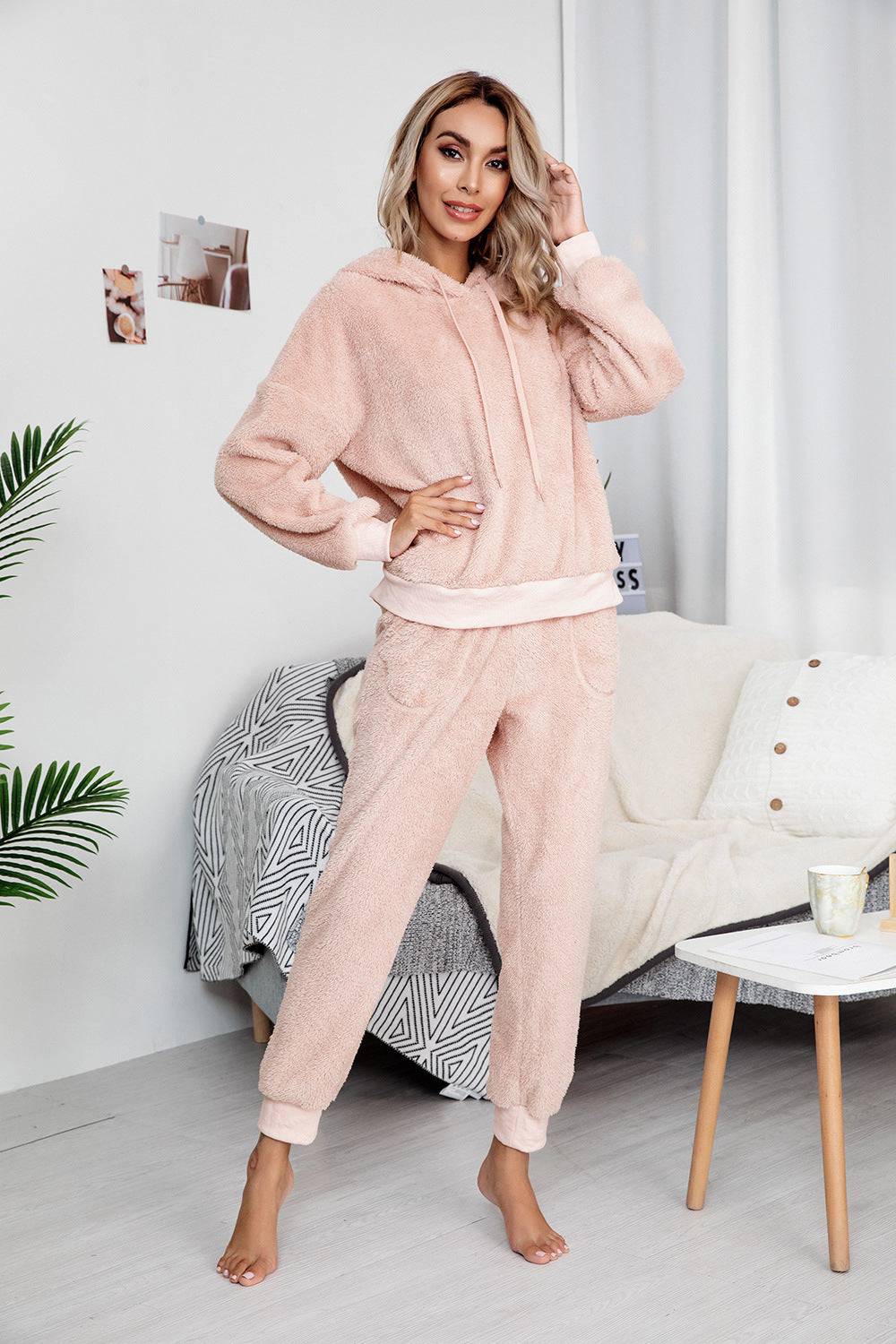 Teddy Drawstring Sweatshirt & Pants Set - Marie Lashaays 