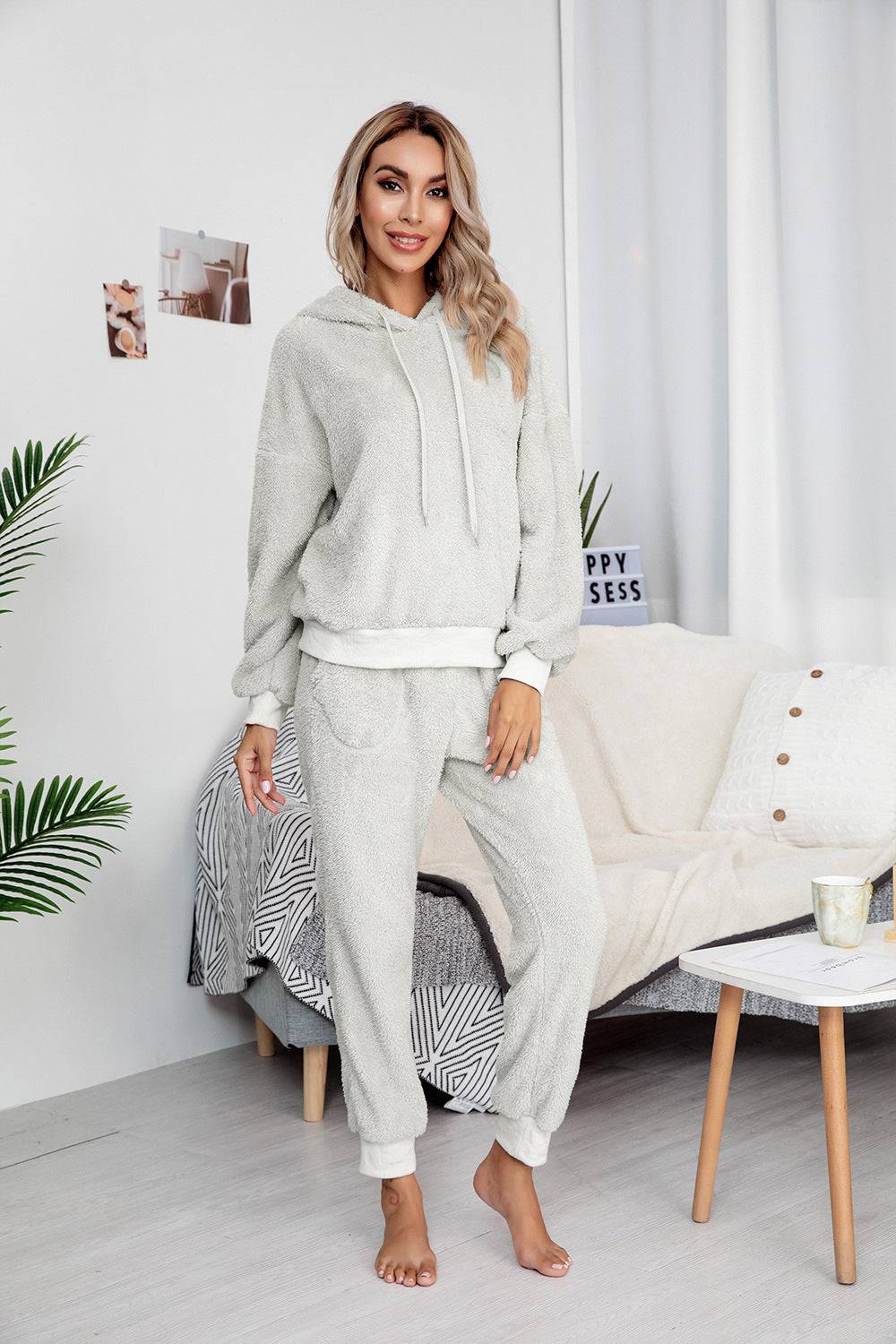 Teddy Drawstring Sweatshirt & Pants Set - Marie Lashaays 