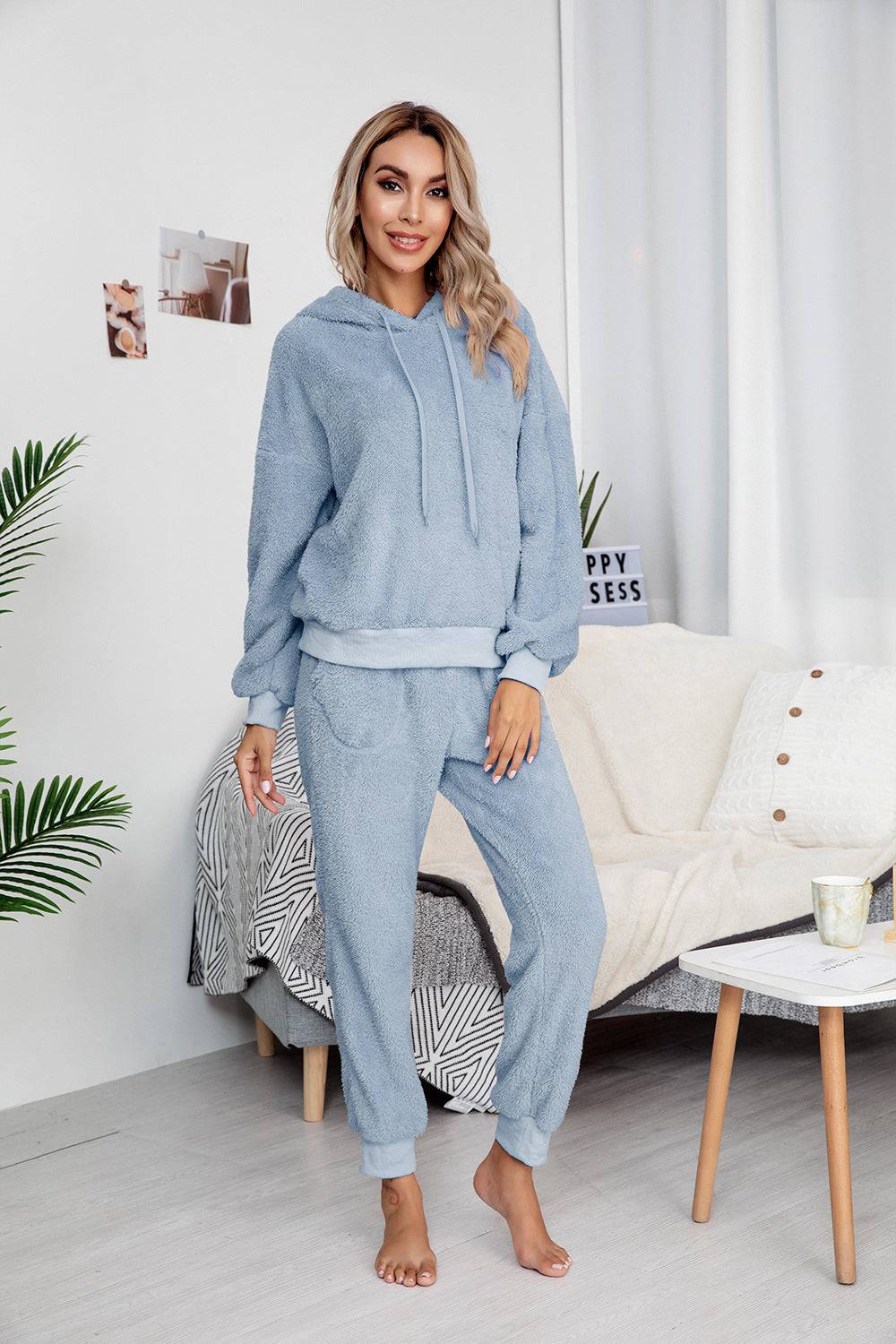 Teddy Drawstring Sweatshirt & Pants Set - Marie Lashaays 