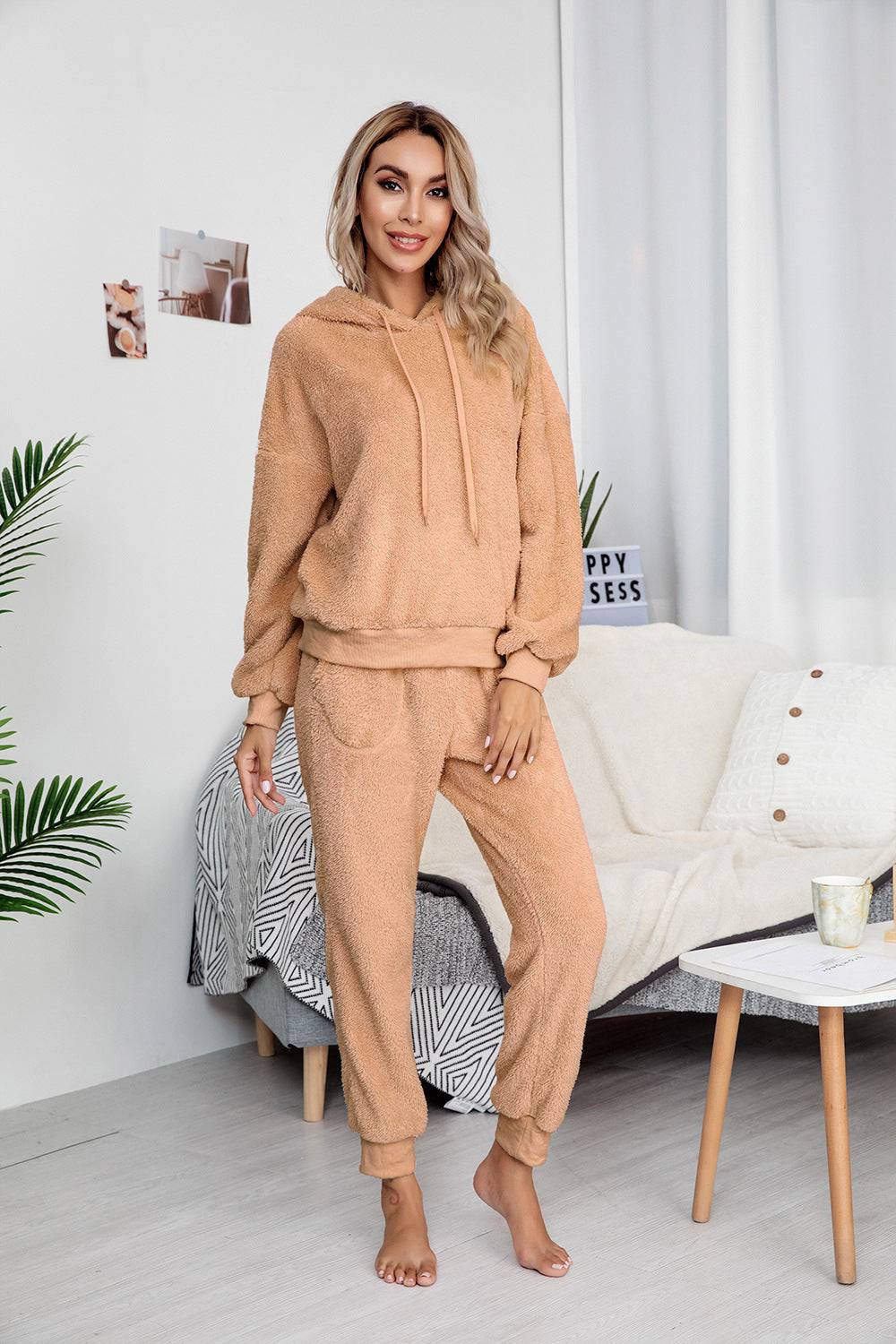 Teddy Drawstring Sweatshirt & Pants Set - Marie Lashaays 