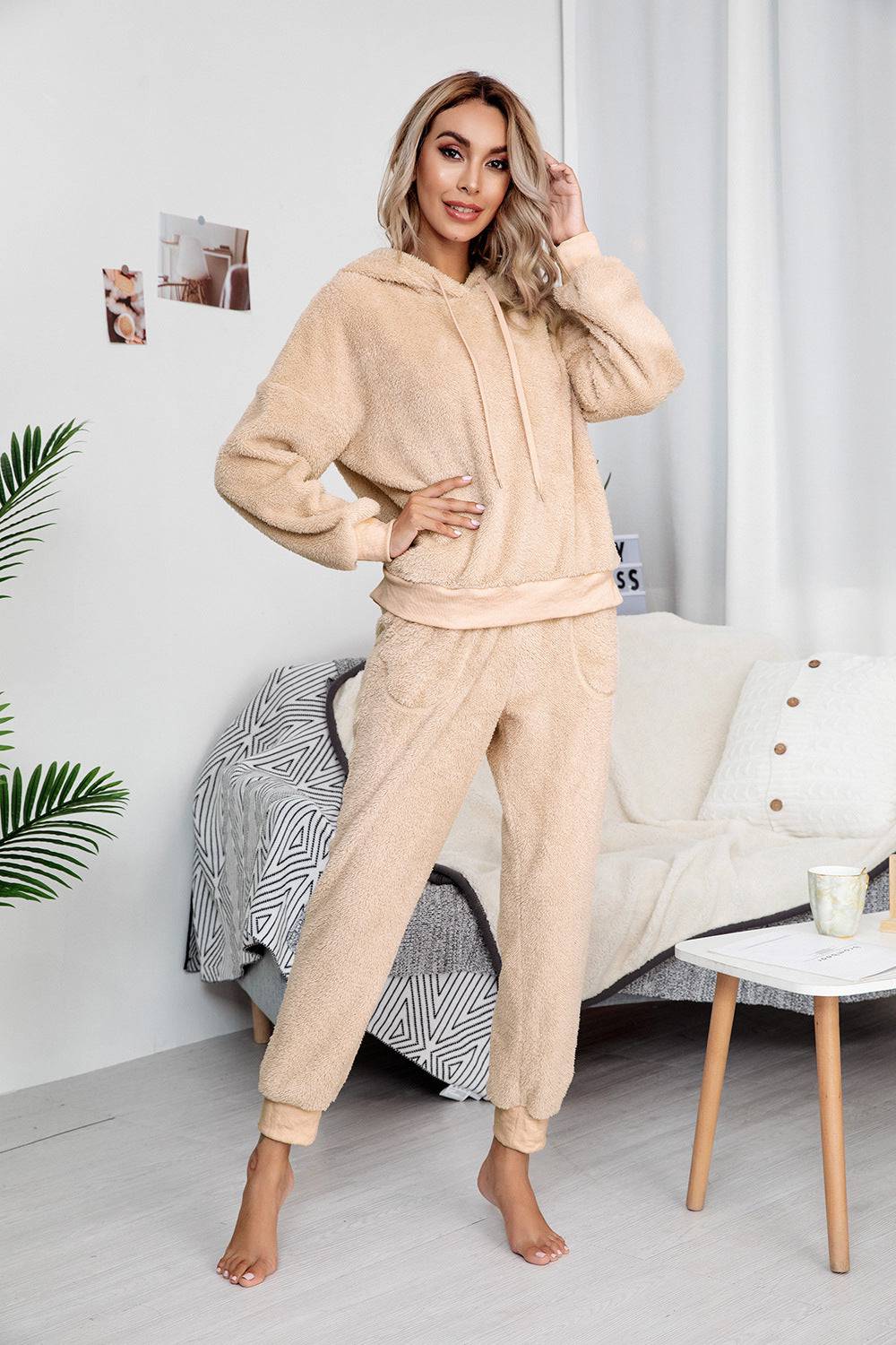 Teddy Drawstring Sweatshirt & Pants Set - Marie Lashaays 