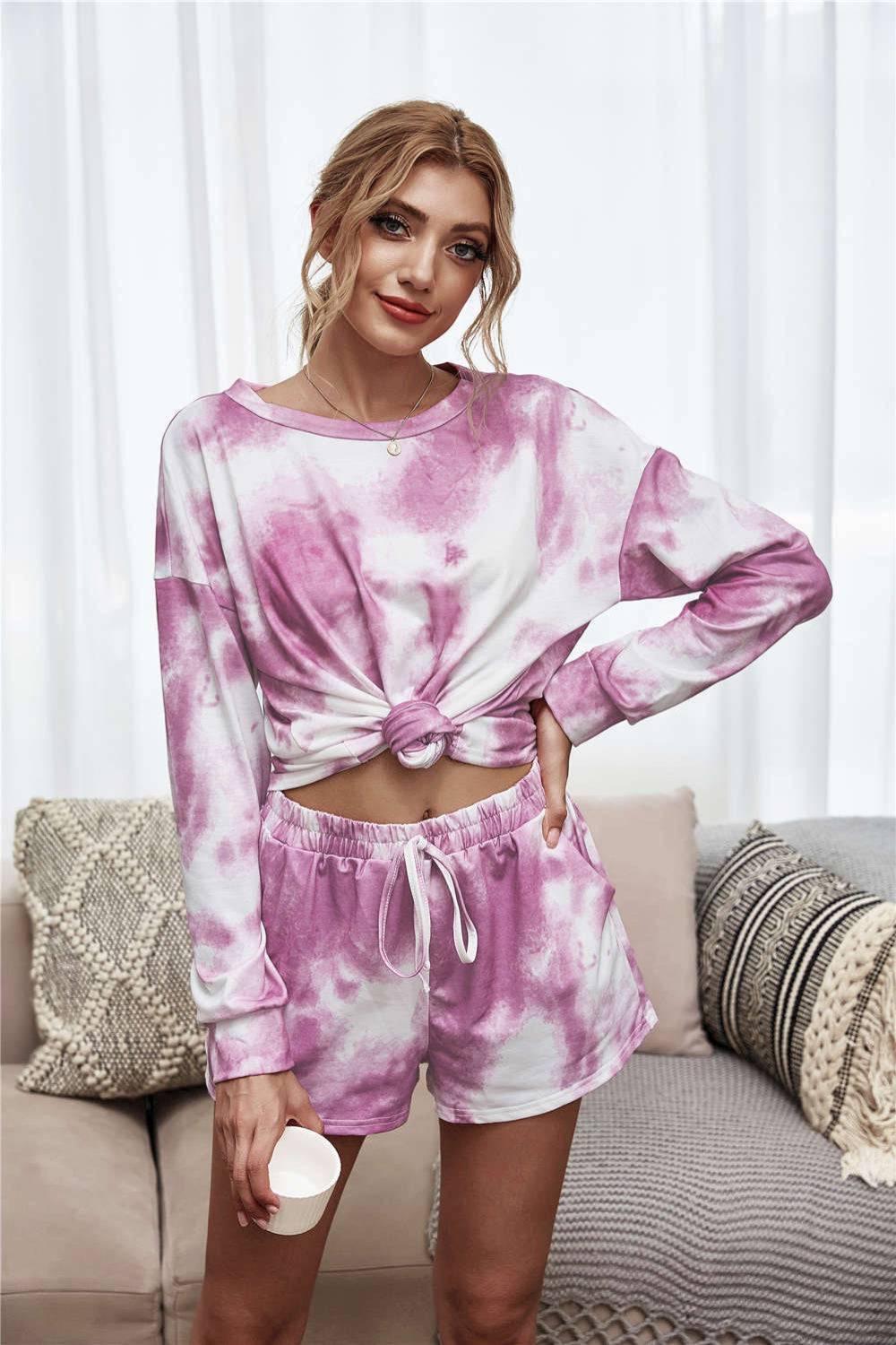 Tie-Dye Long Sleeve Tee and Shorts Set - Marie Lashaays 